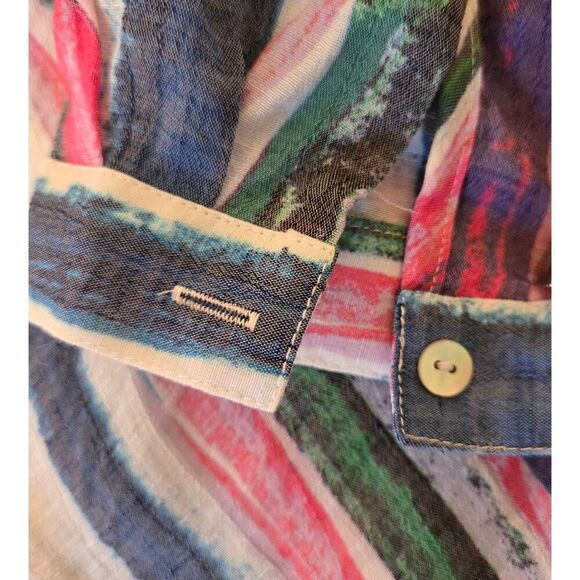 Juniper + Lime Womens Striped Button Front Long Sleeve Blouse Multicolor Small - Picture 6 of 11